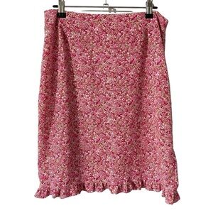 Ditsy Floral 90s Y2k Skirt Sz M Pink Knee Length Ruffle Hem Feminine Girly EUC